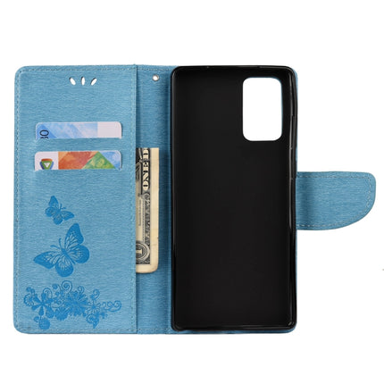 For Samsung Galaxy Note20 Ultra Butterflies Embossing Horizontal Flip Leather Case with Holder & Card Slots & Wallet(Blue)-garmade.com