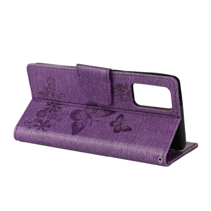 For Samsung Galaxy Note20 Ultra Butterflies Embossing Horizontal Flip Leather Case with Holder & Card Slots & Wallet(Purple)-garmade.com