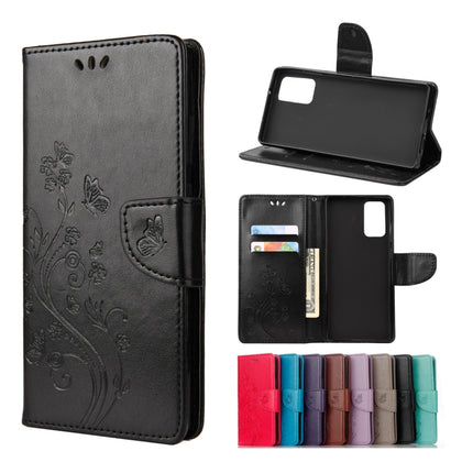 For Samsung Galaxy Note20 Butterfly Flower Embossing Horizontal Flip Leather Case with Holder & Card Slots & Wallet(Black)-garmade.com