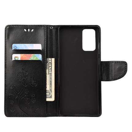 For Samsung Galaxy Note20 Butterfly Flower Embossing Horizontal Flip Leather Case with Holder & Card Slots & Wallet(Black)-garmade.com