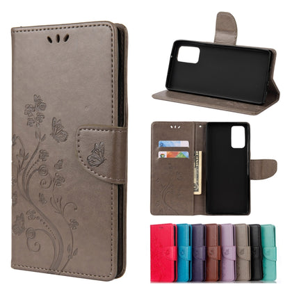For Samsung Galaxy Note20 Butterfly Flower Embossing Horizontal Flip Leather Case with Holder & Card Slots & Wallet(Grey)-garmade.com
