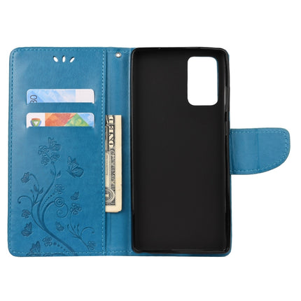 For Samsung Galaxy Note20 Butterfly Flower Embossing Horizontal Flip Leather Case with Holder & Card Slots & Wallet(Blue)-garmade.com