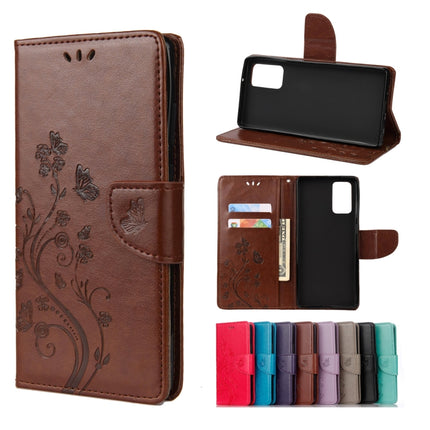 For Samsung Galaxy Note20 Butterfly Flower Embossing Horizontal Flip Leather Case with Holder & Card Slots & Wallet(Brown)-garmade.com