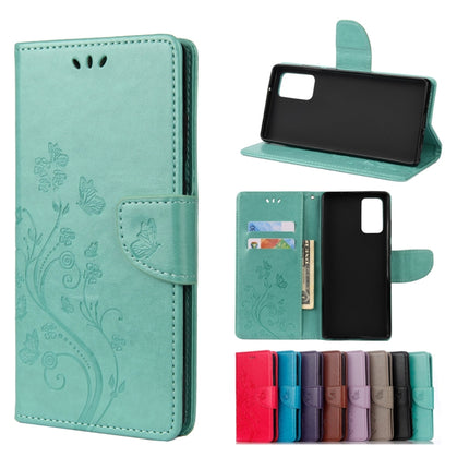 For Samsung Galaxy Note20 Butterfly Flower Embossing Horizontal Flip Leather Case with Holder & Card Slots & Wallet(Green)-garmade.com