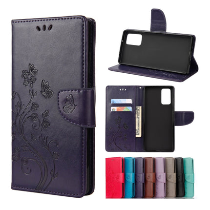 For Samsung Galaxy Note20 Butterfly Flower Embossing Horizontal Flip Leather Case with Holder & Card Slots & Wallet(Dark Purple)-garmade.com