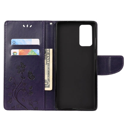 For Samsung Galaxy Note20 Butterfly Flower Embossing Horizontal Flip Leather Case with Holder & Card Slots & Wallet(Dark Purple)-garmade.com