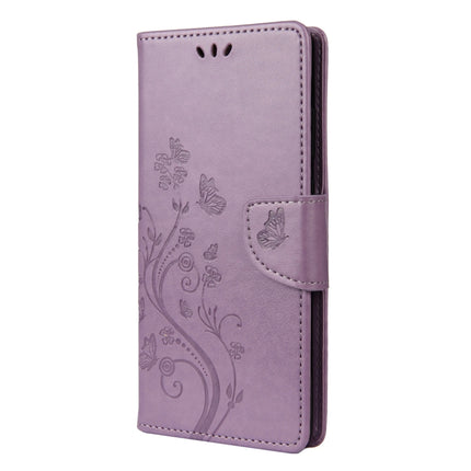 For Samsung Galaxy Note20 Butterfly Flower Embossing Horizontal Flip Leather Case with Holder & Card Slots & Wallet(Light Purple)-garmade.com
