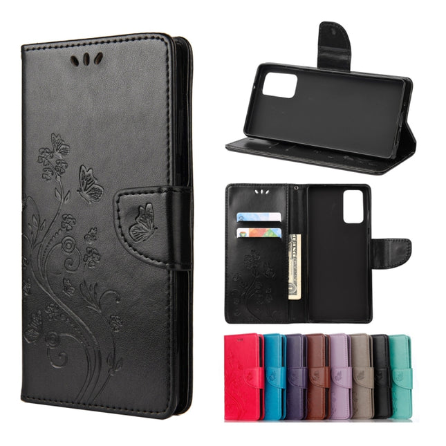 For Samsung Galaxy Note20 Ultra Butterfly Flower Embossing Horizontal Flip Leather Case with Holder & Card Slots & Wallet(Black)-garmade.com