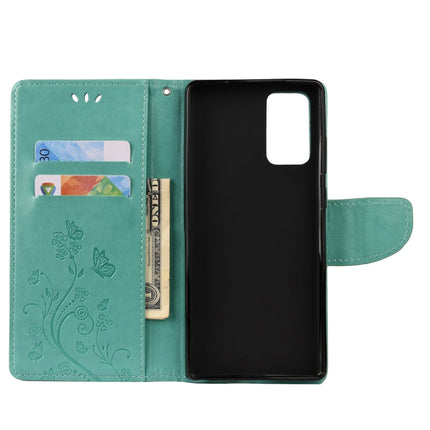For Samsung Galaxy Note20 Ultra Butterfly Flower Embossing Horizontal Flip Leather Case with Holder & Card Slots & Wallet(Green)-garmade.com
