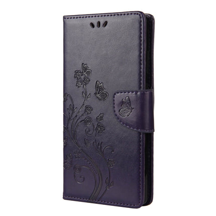 For Samsung Galaxy Note20 Ultra Butterfly Flower Embossing Horizontal Flip Leather Case with Holder & Card Slots & Wallet(Dark Purple)-garmade.com