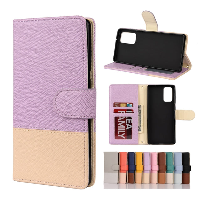 For Samsung Galaxy Note20 Color Splicing Horizontal Flip Leather Case with Holder & Card Slots & Wallet & Photo Frame(Purple)-garmade.com