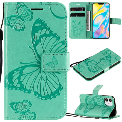 For iPhone 12 mini 3D Butterfly Embossed Pattern Horizontal Flip Leather Case with Holder & Card Slot & Wallet & Lanyard(Green)-garmade.com