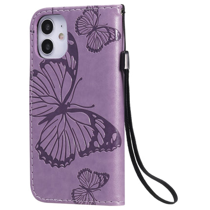 For iPhone 12 mini 3D Butterfly Embossed Pattern Horizontal Flip Leather Case with Holder & Card Slot & Wallet & Lanyard(Purple)-garmade.com