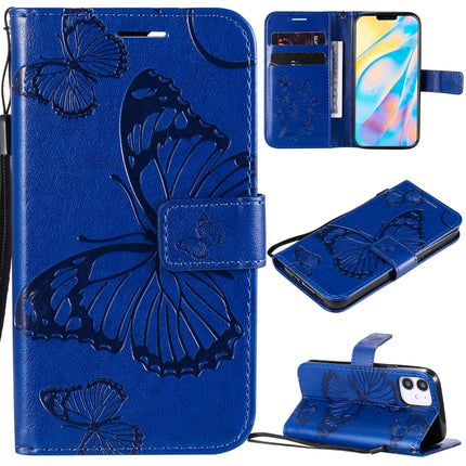 For iPhone 12 mini 3D Butterfly Embossed Pattern Horizontal Flip Leather Case with Holder & Card Slot & Wallet & Lanyard(Blue)-garmade.com