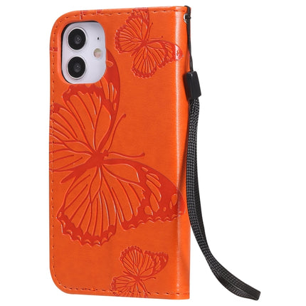 For iPhone 12 mini 3D Butterfly Embossed Pattern Horizontal Flip Leather Case with Holder & Card Slot & Wallet & Lanyard(Orange)-garmade.com