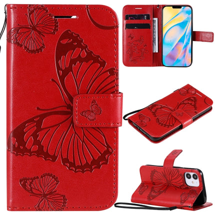 For iPhone 12 mini 3D Butterfly Embossed Pattern Horizontal Flip Leather Case with Holder & Card Slot & Wallet & Lanyard(Red)-garmade.com