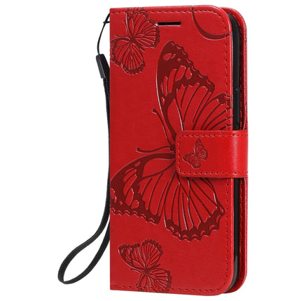 For iPhone 12 mini 3D Butterfly Embossed Pattern Horizontal Flip Leather Case with Holder & Card Slot & Wallet & Lanyard(Red)-garmade.com