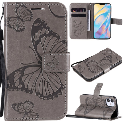 For iPhone 12 mini 3D Butterfly Embossed Pattern Horizontal Flip Leather Case with Holder & Card Slot & Wallet & Lanyard(Grey)-garmade.com