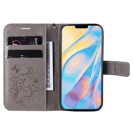 For iPhone 12 mini 3D Butterfly Embossed Pattern Horizontal Flip Leather Case with Holder & Card Slot & Wallet & Lanyard(Grey)-garmade.com