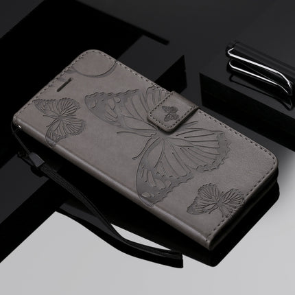 For iPhone 12 mini 3D Butterfly Embossed Pattern Horizontal Flip Leather Case with Holder & Card Slot & Wallet & Lanyard(Grey)-garmade.com