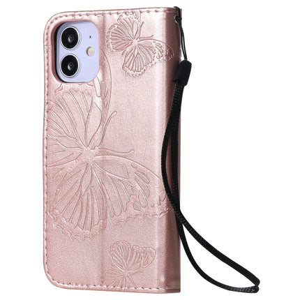 For iPhone 12 mini 3D Butterfly Embossed Pattern Horizontal Flip Leather Case with Holder & Card Slot & Wallet & Lanyard(Rose Gold)-garmade.com