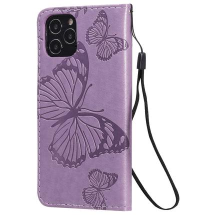 For iPhone 12 / 12 Pro 3D Butterfly Embossed Pattern Horizontal Flip Leather Case with Holder & Card Slot & Wallet & Lanyard(Purple)-garmade.com