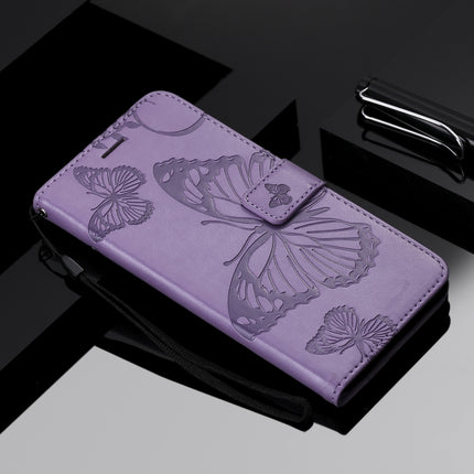 For iPhone 12 / 12 Pro 3D Butterfly Embossed Pattern Horizontal Flip Leather Case with Holder & Card Slot & Wallet & Lanyard(Purple)-garmade.com