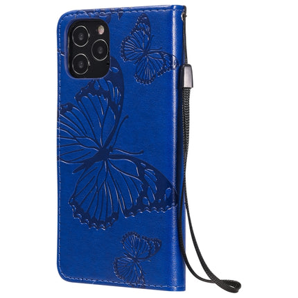 For iPhone 12 / 12 Pro 3D Butterfly Embossed Pattern Horizontal Flip Leather Case with Holder & Card Slot & Wallet & Lanyard(Blue)-garmade.com