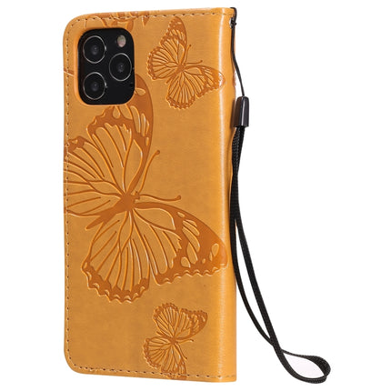 For iPhone 12 / 12 Pro 3D Butterfly Embossed Pattern Horizontal Flip Leather Case with Holder & Card Slot & Wallet & Lanyard(Yellow)-garmade.com