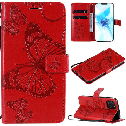 For iPhone 12 / 12 Pro 3D Butterfly Embossed Pattern Horizontal Flip Leather Case with Holder & Card Slot & Wallet & Lanyard(Red)-garmade.com