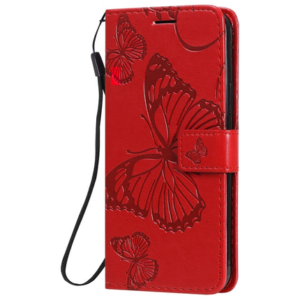 For iPhone 12 / 12 Pro 3D Butterfly Embossed Pattern Horizontal Flip Leather Case with Holder & Card Slot & Wallet & Lanyard(Red)-garmade.com