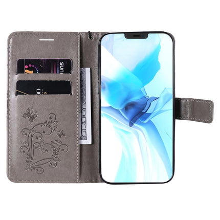 For iPhone 12 / 12 Pro 3D Butterfly Embossed Pattern Horizontal Flip Leather Case with Holder & Card Slot & Wallet & Lanyard(Grey)-garmade.com