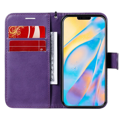 For iPhone 12 mini Solid Color Horizontal Flip Protective Leather Case with Holder & Card Slots & Wallet & Photo Frame & Lanyard(Purple)-garmade.com