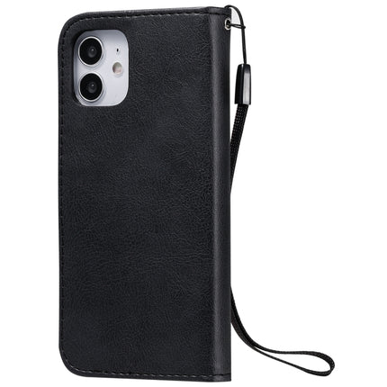 For iPhone 12 mini Solid Color Horizontal Flip Protective Leather Case with Holder & Card Slots & Wallet & Photo Frame & Lanyard(Black)-garmade.com