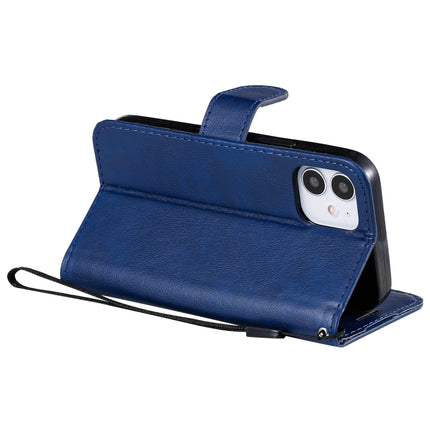 For iPhone 12 mini Solid Color Horizontal Flip Protective Leather Case with Holder & Card Slots & Wallet & Photo Frame & Lanyard(Blue)-garmade.com