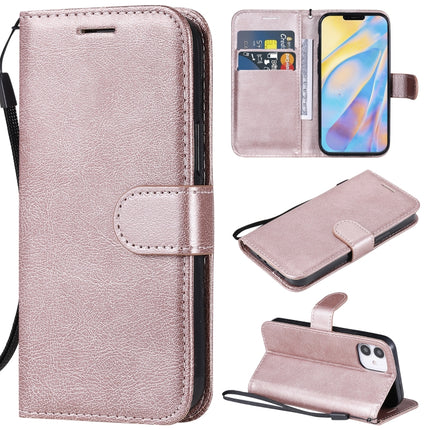 For iPhone 12 mini Solid Color Horizontal Flip Protective Leather Case with Holder & Card Slots & Wallet & Photo Frame & Lanyard(Rose Gold)-garmade.com