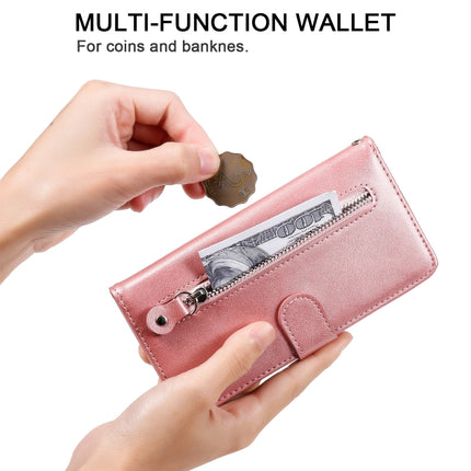 For iPhone 12 mini Pro Fashion Calf Texture Zipper Horizontal Flip Leather Case with Stand & Card Slots & Wallet Function(Rose Gold)-garmade.com