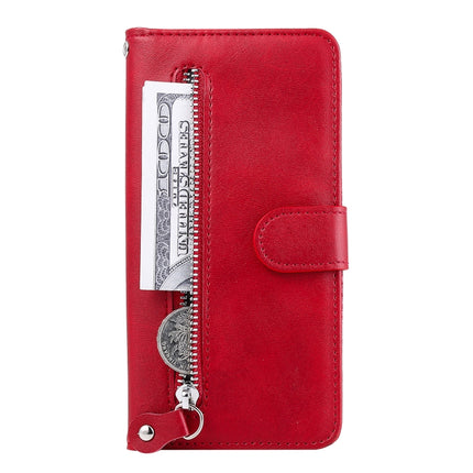 For iPhone 12 Pro Max Fashion Calf Texture Zipper Horizontal Flip Leather Case with Stand & Card Slots & Wallet Function(Red)-garmade.com