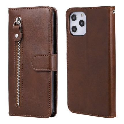 For iPhone 12 Pro Max Fashion Calf Texture Zipper Horizontal Flip Leather Case with Stand & Card Slots & Wallet Function(Brown)-garmade.com