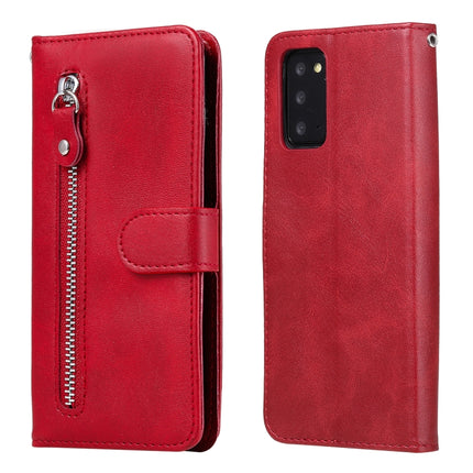 For Samsung Galaxy Note20 Fashion Calf Texture Zipper Horizontal Flip Leather Case with Stand & Card Slots & Wallet Function(Red)-garmade.com
