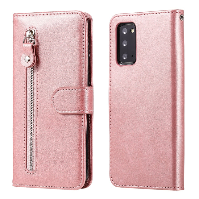 For Samsung Galaxy Note20 Fashion Calf Texture Zipper Horizontal Flip Leather Case with Stand & Card Slots & Wallet Function(Rose Gold)-garmade.com