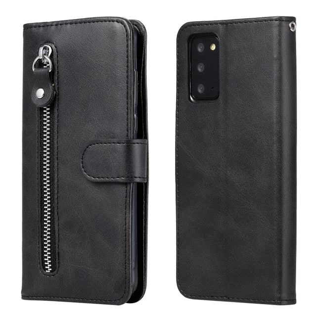 For Samsung Galaxy Note20 Fashion Calf Texture Zipper Horizontal Flip Leather Case with Stand & Card Slots & Wallet Function(Black)-garmade.com