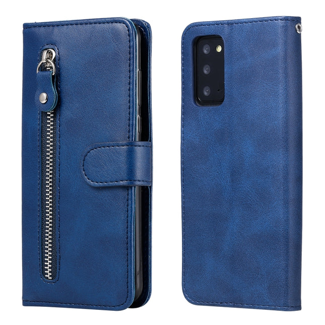 For Samsung Galaxy Note20 Fashion Calf Texture Zipper Horizontal Flip Leather Case with Stand & Card Slots & Wallet Function(Blue)-garmade.com