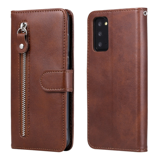 For Samsung Galaxy Note20 Fashion Calf Texture Zipper Horizontal Flip Leather Case with Stand & Card Slots & Wallet Function(Brown)-garmade.com