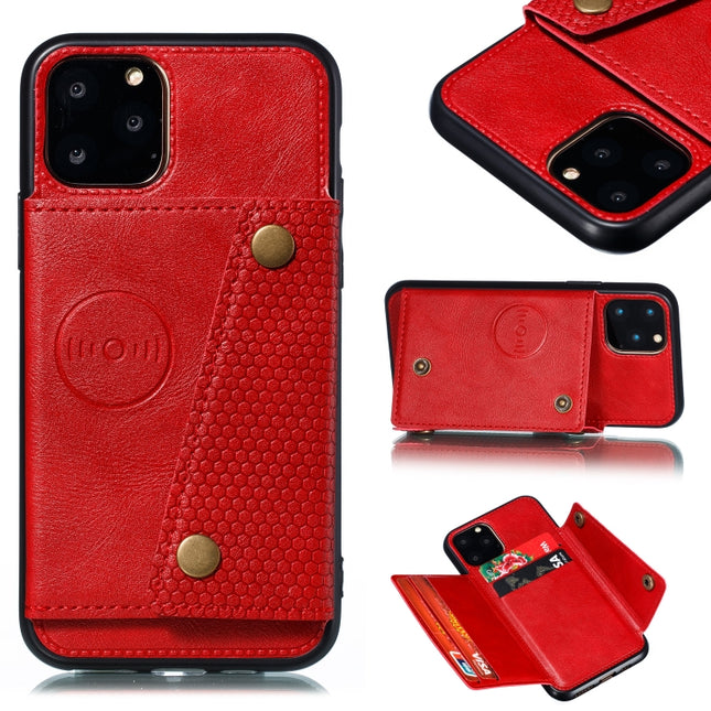 For iPhone 12 mini Leather Protective Case with Holder & Card Slots(Red)-garmade.com