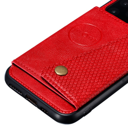 For iPhone 12 mini Leather Protective Case with Holder & Card Slots(Red)-garmade.com
