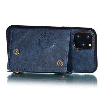 For iPhone 12 mini Leather Protective Case with Holder & Card Slots(Blue)-garmade.com