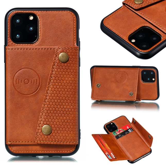 For iPhone 12 mini Leather Protective Case with Holder & Card Slots(Light Brown)-garmade.com
