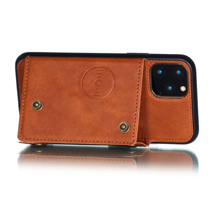 For iPhone 12 mini Leather Protective Case with Holder & Card Slots(Light Brown)-garmade.com
