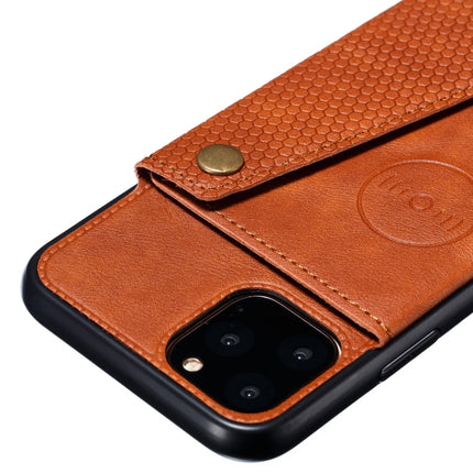 For iPhone 12 mini Leather Protective Case with Holder & Card Slots(Light Brown)-garmade.com